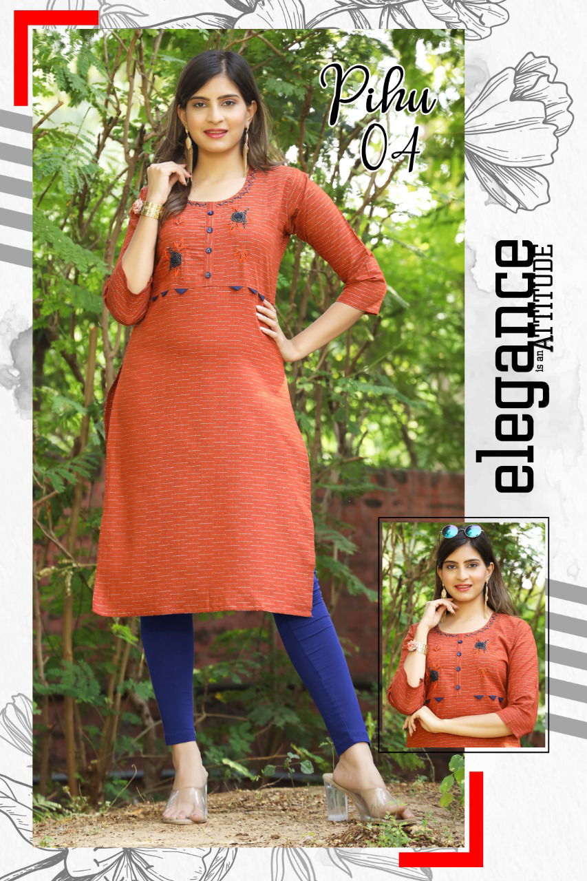 Pihu Fancy Ethnic Wear Heavy Cotton Designer Kurti Collection